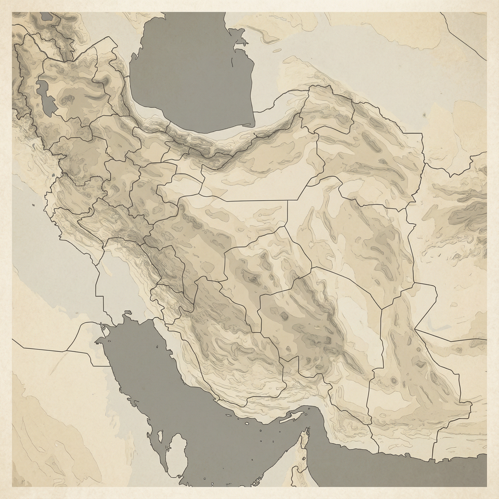 Mapa geográfico de Irán mostrando provincias afectadas por protestas y regiones kurdas
